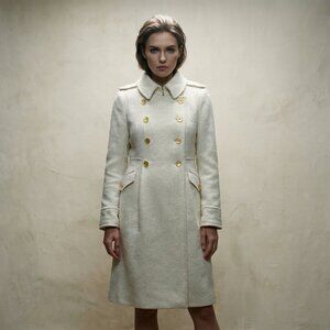 Victor Alfaro Long White Coat Size 8 Women’s Elegant Full Length Dressy Overcoat